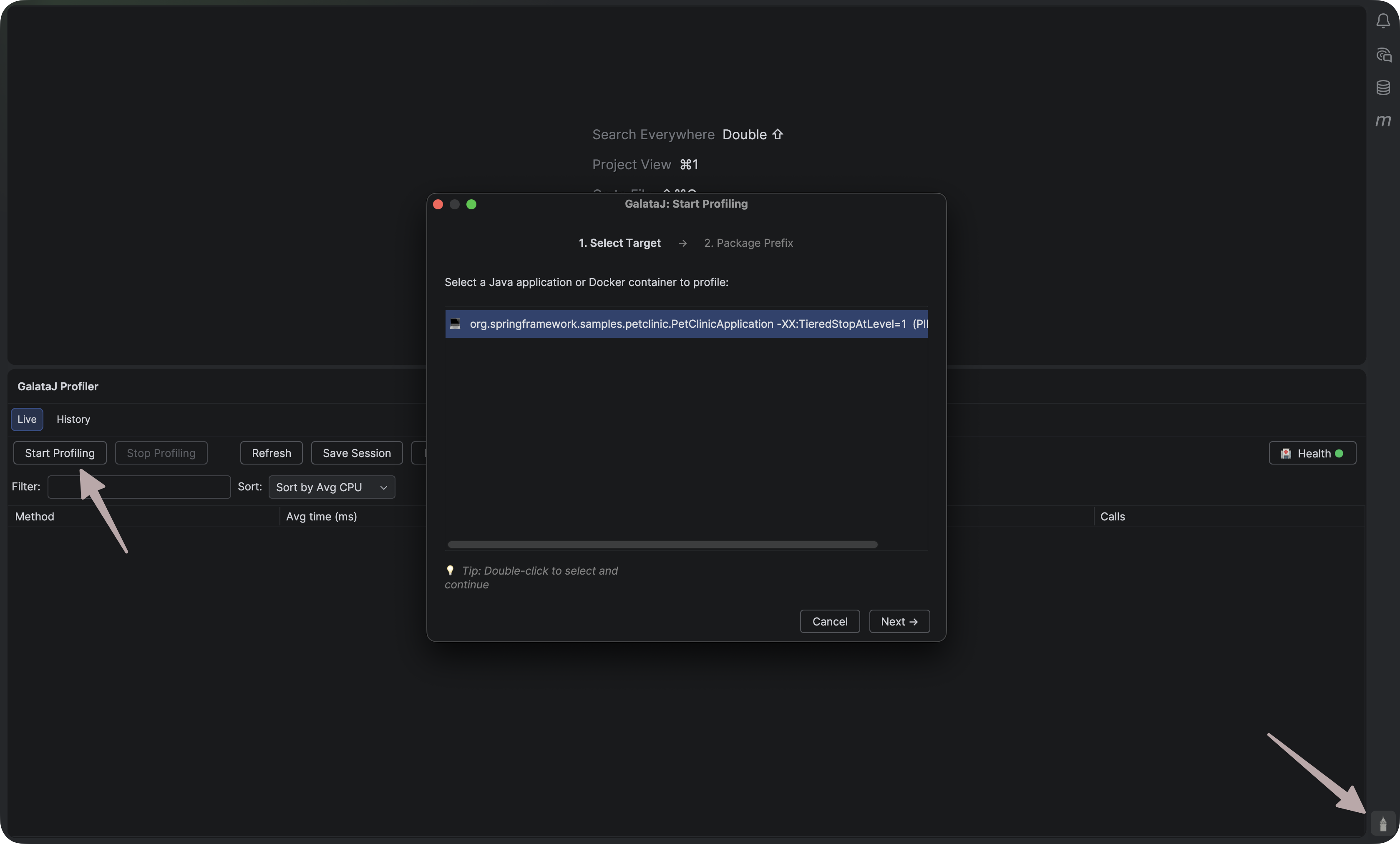 IntelliJ — Profiler / Start Profiling
