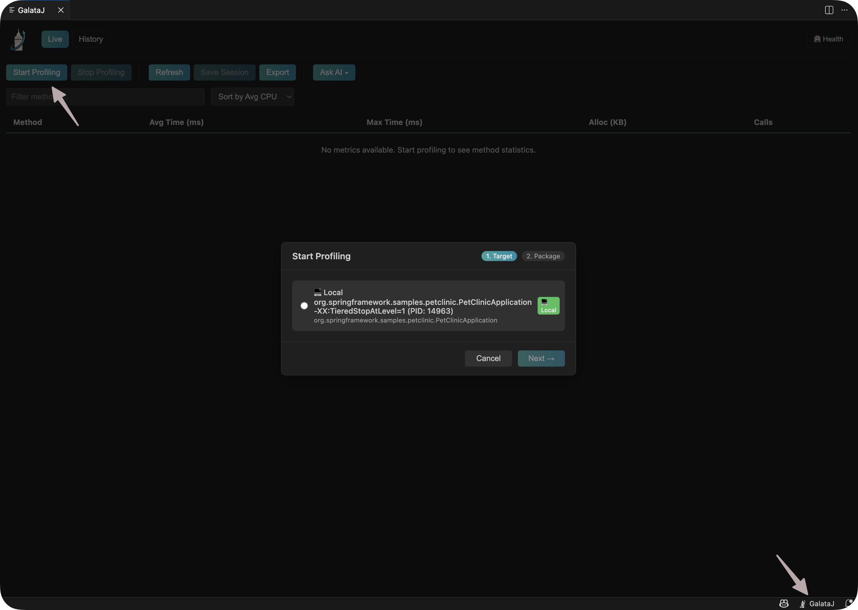 IntelliJ — Profiler / Start Profiling
